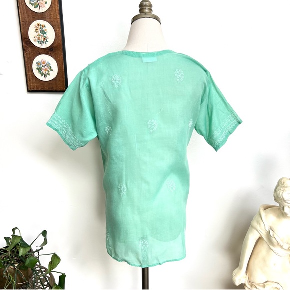 Vintage Embroidered Mint Green Boho Top - Picture 4 of 6